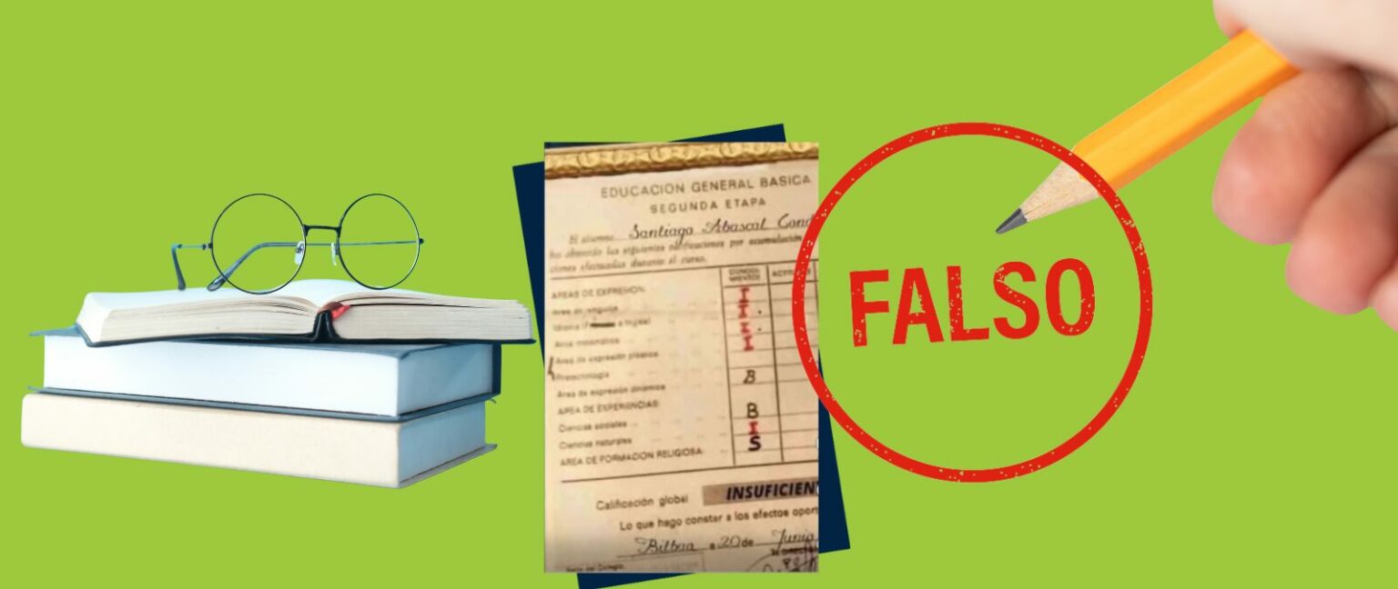 Este boletín de notas de EGB de Santiago Abascal con un «insuficiente» es un montaje