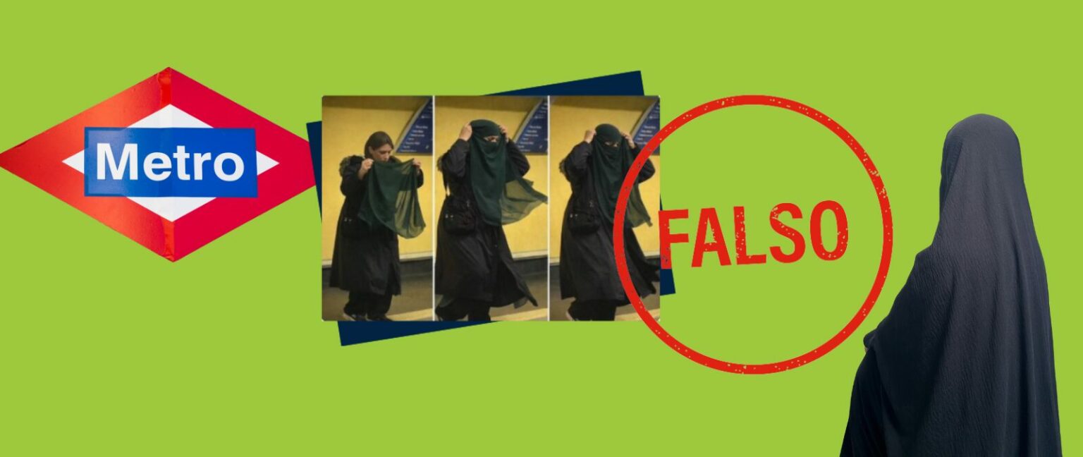 Esta secuencia de imágenes de una mujer con un niqab en el metro de Madrid es un montaje