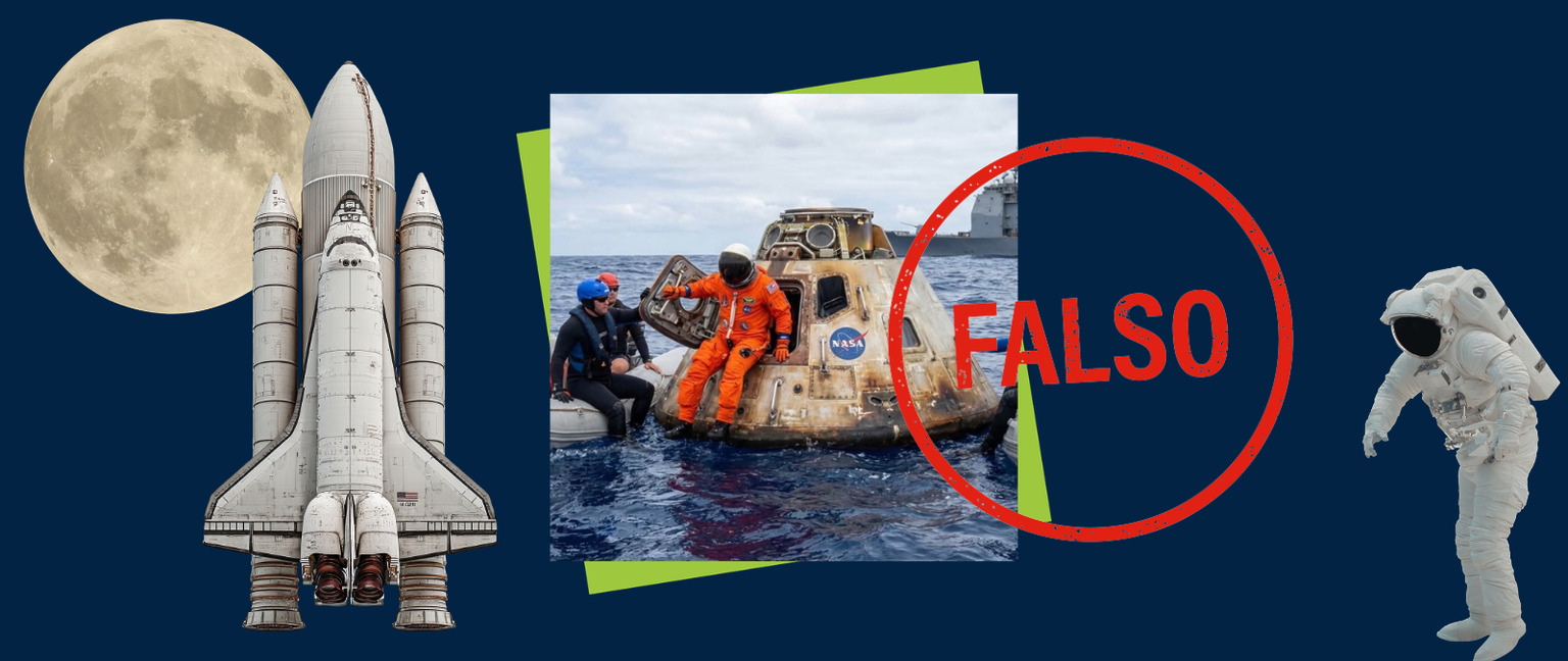 Esta imagen que muestra la cápsula de la misión Artemis II tras el amerizaje con una pegatina de la NASA no es real