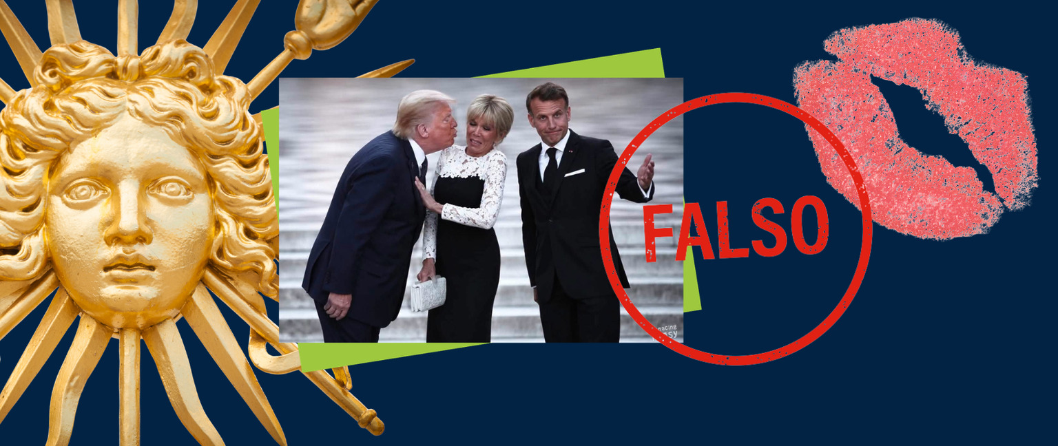 Esta imagen de Brigitte Macron apartándose de Trump cuando este intentaba besarla en Versalles es falsa