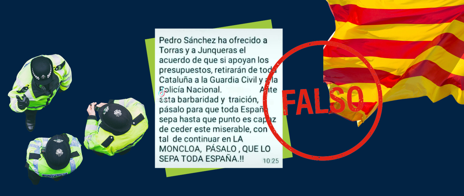 El bulo que asegura que Sánchez ha ofrecido a Torra y Junqueras retirar de Cataluña la Guardia Civil y la Policía Nacional si aprueban los Presupuestos