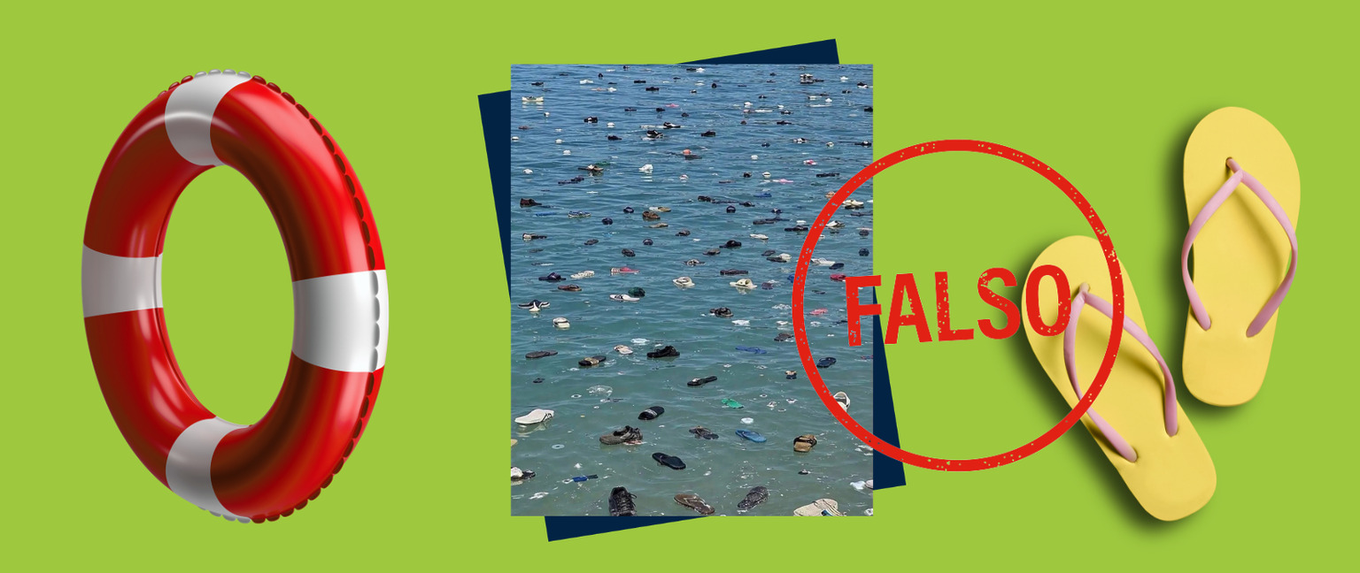 Esta imagen que muestra zapatos flotando en el mar de Ceuta es falsa