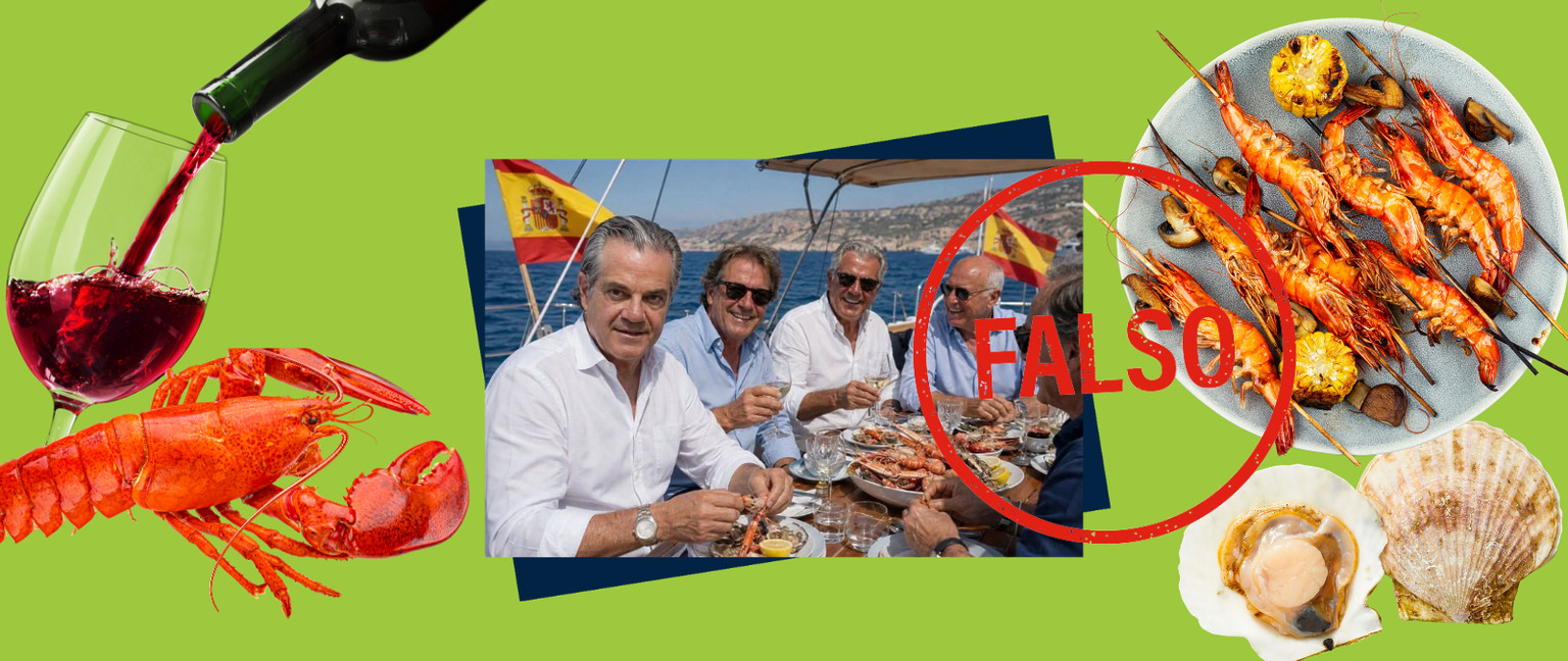 Esta imagen de Marcos de Quinto comiendo una mariscada en un yate en Ceuta no es real