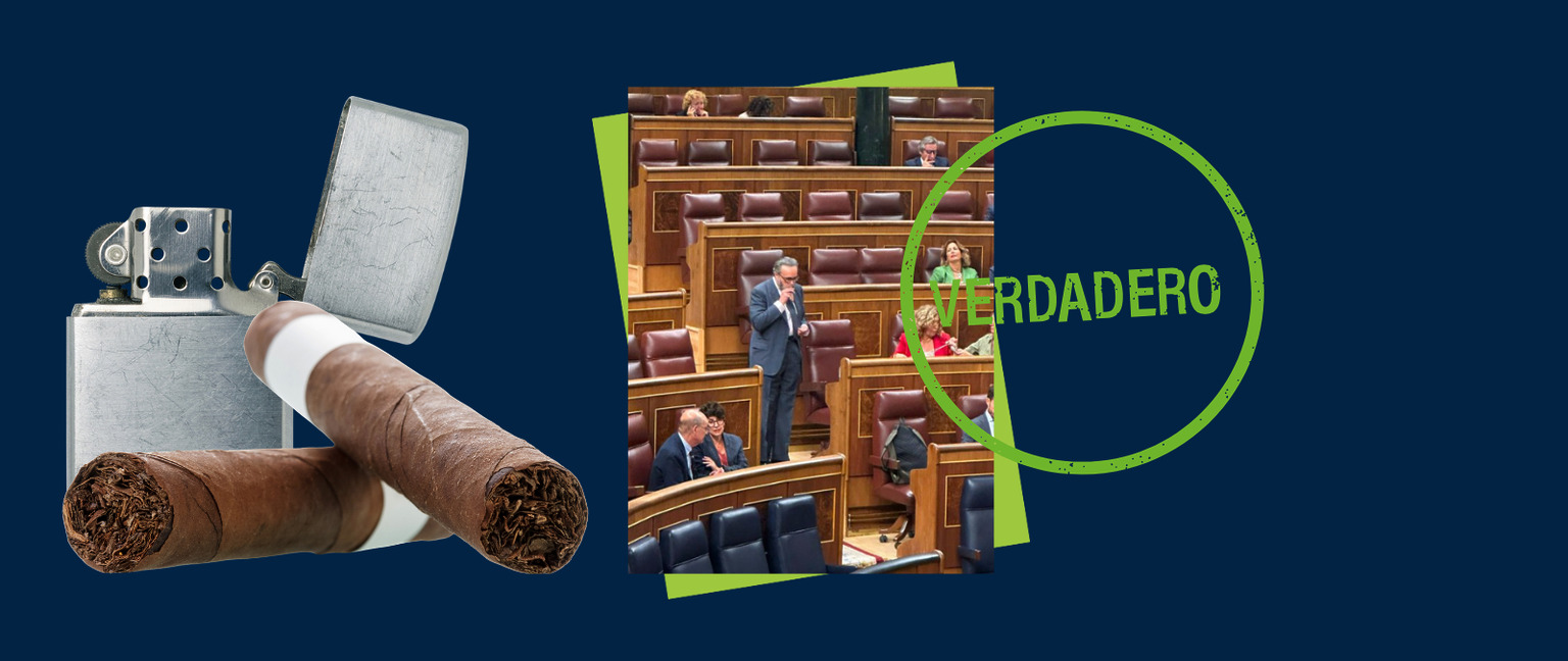 Esta imagen del diputado de Vox José María Sánchez con un puro en la boca en el Congreso es real
